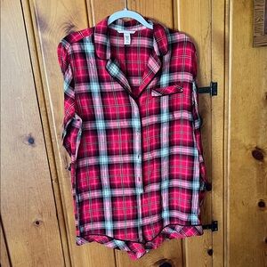 Victoria Secret Red pink Plaid Button-Up sleep Romper New with out tags.